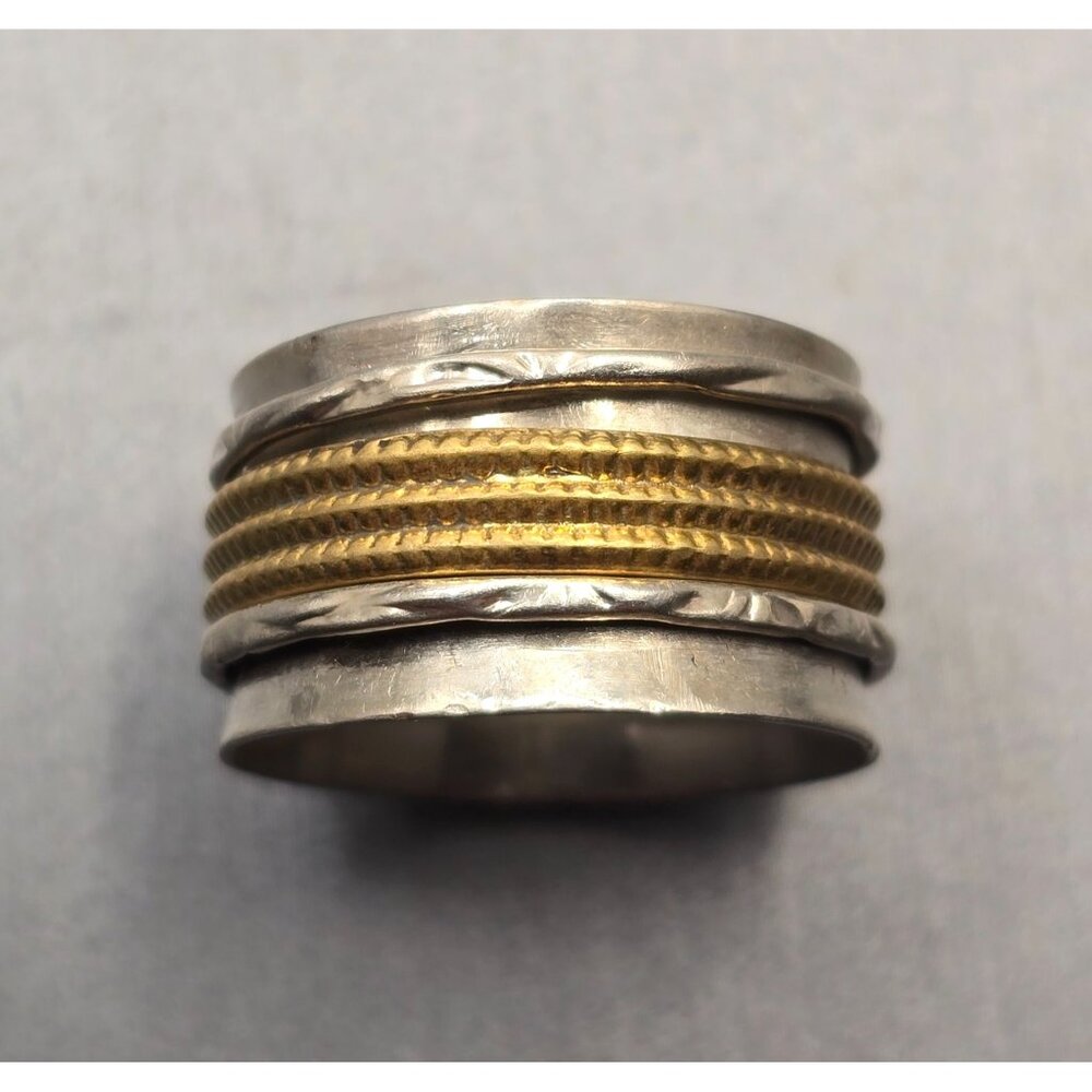 VTG Sterling Silver Brass Spinner Ring Size 8.5 Signed DDM 12.8mm Band 8.39g - Picture 1 of 7